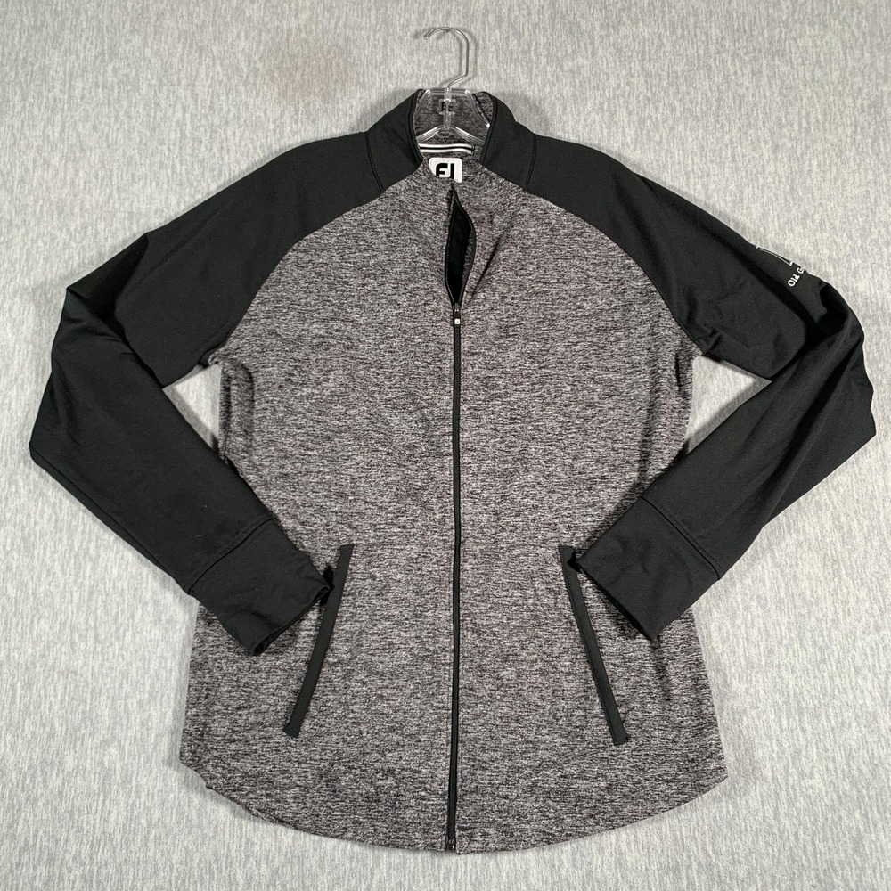FootJoy Jacket Mens Large Gray Black Full Zip Golf Old Greenwood Logo Stretch